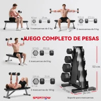 SPORTNOW Juego de Mancuernas 2x2kg 2x5kg 2x8kg 2x10kg con Soporte de Almacenamiento para Ejercicio Entrenamiento Negro(m-4)
