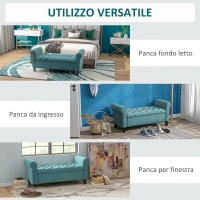 HOMCOM Panca Fondo Letto in Tessuto Vellutato con Vano Contenitore e Braccioli, 126x48.5x57 cm, Verde(m-7)