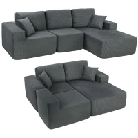 HOMCOM Modułowa narożna sofa, L-kształtna sofa-łóżko z głębokim siedziskiem, szerokimi podłokietnikami, 2 poduszki, ciemnoszary(m-11)