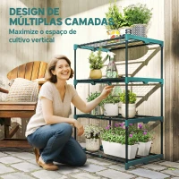 Outsunny Suporte para Plantas de 4 Níveis Estante para Plantas em Aço Prateleiras de Grade 67x49x105 cm Verde Escuro(m-4)
