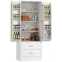 HOMCOM Szafka kuchenna Bufet z 2 drzwiami, 8 półkami drzwiowymi, 2 szufladami, Wysoki szafka z regulowanymi półkami, Nowoczesny schowek na zapasy do salonu, Biały, 60 x 40 x 159 cm(m-19)