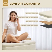 HOMCOM Panca Contenitore da 65L in Tessuto Teddy e Gambe in Legno, 120x42x45 cm, Beige(m-5)