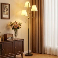 HOMCOM Lampada da Terra Alta 165 cm con 3 Punti Luce e Interruttore a Pedale, Attacco E27 Max 40W, Oro(m-11)