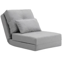 HOMCOM Poltrona Letto 3 in 1 Convertibile in Chaise Longue e Divano da Terra con 2 Cuscini, Grigio Chiaro(m-11)