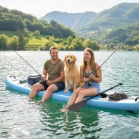 Outsunny Set Tavola SUP Gonfiabile 320 cm con Pagaia Regolabile, EVA Antiscivolo, Cavo e Pompa, Blu(m-4)