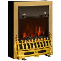 HOMCOM Camino Elettrico da Terra 1000/2000 W Effetto Fiamma LED, Caminetto Elettrico con Protezione da Surriscaldamento e Ribaltamento, Riscaldamento Regolabile, Oro(m-11)