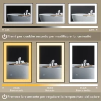 HOMCOM Specchio da Bagno Illuminato a LED con Colore e Temperatura Regolabile e Cornice in Alluminio, 70x3x50 cm, Nero(m-4)