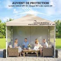 Outsunny Tonnelle de jardin pop up tente pliante hauteur réglable 3 parois latérales sacs de sable sac de transport 3 x 3 m crème(m-5)
