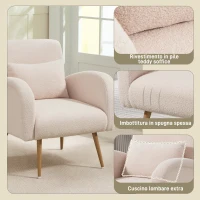 HOMCOM Poltrona per Salotto Moderna in Tessuto Teddy con Cuscino Lombare Sfoderabile, 77x77x83 cm, Beige(m-4)
