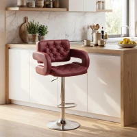 HOMCOM Sgabello da Bar con Schienale e Braccioli, Altezza Regolabile e Poggiapiedi, Finta Pelle Rosso(m-2)