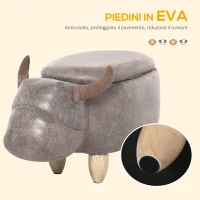 HOMCOM Pouf Contenitore a Forma di Bufalo, Pouf Moderno da Salotto, Sgabello Poggiapiedi, Struttura in Legno, Seduta Imbottita, 62x35x36cm, Marrone(m-6)