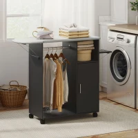 HOMCOM Móvel com Tábua de Passar com Superfície Efeito Linho, 3 Prateleiras em Cubo e Guia, 127x42.5x99 cm, Preto(m-2)