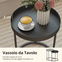 HOMCOM Set 2 Tavolini da Salotto Impilabili in Stile Industriale, in Legno e Metallo, Ø42x54 cm e Ø36.5x48.5 cm, Grigio e Nero(m-5)
