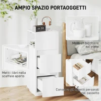 HOMCOM Set di 2 Comodini con 2 Cassetti e Ripiano Aperto Moderni e Salvaspazio, 25x30x65 cm, Bianco(m-4)