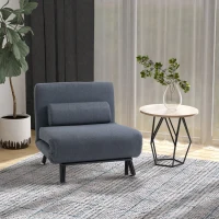 HOMCOM Linen Chair Bed, 3-in-1 Convertible Sleeper Chair with Adjustable Backrest, Pillow, for Living Room, Bedroom, Dark Grey(m-2)