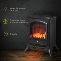 HOMCOM Camino Elettrico da Terra con Effetto Fiamma, Caminetto Elettrico 1000W /2000W con Protezione da Surriscaldamento e Termostato, in ABS e Vetro, 45x28x54cm, Nero(m-4)