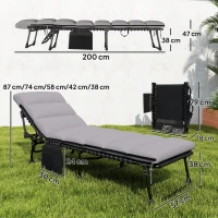 Outsunny Transat pliant portable pour jardin avec dossier réglable sur 5 positions, matelas rembourré, appui-tête(m-3)