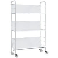 HOMCOM Carrello Portalibri Moderno a 3 Livelli con Ruote Girevoli per Libri e Riviste, 69x26x108 cm, Bianco(m-1)