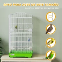 PawHut Jaula para Pájaros Pajarera de Metal con 4 Comederos 3 Perchas Columpio y Bandeja Extraíble Asa 46,5x35,5x92 cm Verde(m-7)
