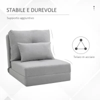 HOMCOM Poltrona Letto 3 in 1 Convertibile in Chaise Longue e Divano da Terra con 2 Cuscini, Grigio Chiaro(m-7)