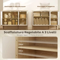 HOMCOM Credenza Moderna a 3 Ante con Ripiano Regolabile, 107x35x77 cm, Bianco Lucido e Rovere(m-5)