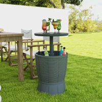 Outsunny Table à glacière 3 en 1, table de cocktail avec seau à glace, plateau télescopique pour jardin, Ø 49 x 58-84 cm, gris(m-10)