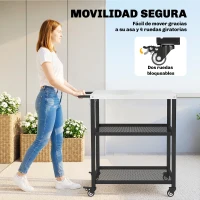 Outsunny Carrito de Barbacoa de 3 Niveles Móvil con Ruedas y Freno Encimera de Acero Inoxidable Estante Ajustable Ganchos Negro(m-7)