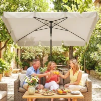 Outsunny Parasol 183 x 122 cm, Waterafstotend Balkonparasol met 3-standen Kanteling en Draaimechaniek met 8 Spaken, Beige(m-9)