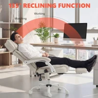 HOMCOM Wysokie krzesło biurowe z masażem wibracyjnym i podgrzewaniem, ergonomiczne, regulowane, z podnóżkiem, kremowobiały(m-7)