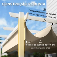 Outsunny Pérgola de Jardim 4x3 m com Teto Retrátil Proteção UPF30+ Drenagem Pérgola de Exterior para Terraço Bege(m-5)