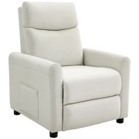 HOMCOM Poltrona Reclinabile 145° max in Tessuto Effetto Lino, Schiuma, Acciaio e Legno, 73x86x100 cm, Bianco Crema(m-10)