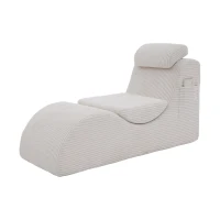 Moderner Freizeit-Sessel mit ergonomischer Rückenlehne, abnehmbarem Sitzkissen und Seitentasche, 160 x 66 x 90 cm, Beige(m-1)