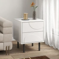 HOMCOM Table de chevet, table d'appoint avec 2 tiroirs à ouverture par pression, pieds en acier, 40 x 40 x 50 cm, blanc(m-10)