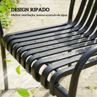 Outsunny Conjunto de 4 Cadeiras de Jardim Empilháveis em PP com Encosto Curvado e Assento com Ripas 55x58,5x81,5 cm Preto(m-6)