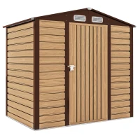 Outsunny Casetta da Giardino in Acciaio con Prese d'Aria e Catenaccio, 1.9x1.3m, Colore Quercia(m-11)