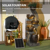 Outsunny Fontanna Ogrodowa, Styl Ceglanym, 5-stopniowa, Zasilana Słonecznie, Diodami LED, 107cm, Żywica Syntetyczna, Szary/Brąz(m-5)