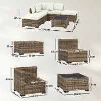 Outsunny Eck-Gartenlounge 5 Plätze aus geflochtenem PE-Rattan, Sofas, Fußhocker, Couchtisch und Kissen, Creme(m-3)