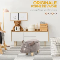 HOMCOM Pouf Contenitore a Forma di Bufalo, Pouf Moderno da Salotto, Sgabello Poggiapiedi, Struttura in Legno, Seduta Imbottita, 62x35x36cm, Marrone(m-4)