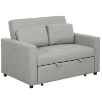 HOMCOM Loveseat Sofa Bed, Convertible Bed Settee with 2 Pillows, Side Pockets, Light Grey(m-14)