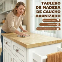HOMCOM Isla de Cocina con Ruedas Mueble Auxiliar de Cocina con Especiero y Barra Lateral 111x44,5x82,5 cm Blanco(m-4)