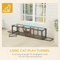 PawHut Outdoor Cat Tunnel, Wooden Play Cat Enclosure, Extendable Pet Run with 3 Doors, for Indoor and Outdoor Use, Grey(m-7)