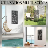 Outsunny Panneau Brise Vue décoratif Extérieur, Claustra Décoratif Jardin à motif découpé en feuilles, 130 x 65 cm, Noir(m-8)