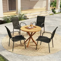 Outsunny Lot de 4 Chaises de Jardin Extérieures, Chaise de Salle à Manger Empilables avec Accoudoirs et Dossier Haut, Noir(m-10)