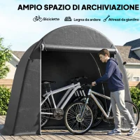 Outsunny Tenda Garage per Biciclette e Attrezzi con Ingresso a Cerniera, in PE e Metallo, 245x120x200 cm, Grigio Scuro(m-5)
