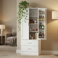 HOMCOM Szafka kuchenna Bufet z 2 drzwiami, 8 półkami drzwiowymi, 2 szufladami, Wysoki szafka z regulowanymi półkami, Nowoczesny schowek na zapasy do salonu, Biały, 60 x 40 x 159 cm(m-13)