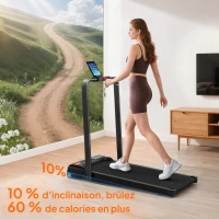 SPORTNOW Tapis de marche 2 en 1, tapis de course pliable Inclinaison à 10% 6 KM/H, moteur 2,0 HP, télécommande 109x48x100cm noir(m-4)