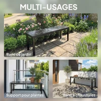 Outsunny Banc de Jardin 2 Places, Banc d'Extérieur avec Assise à Lattes Effet Bois et Cadre en Acier pour Patio, Parc, Gris(m-7)
