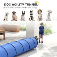 PawHut Tunel Agility dla psów 300 x 50 cm, tunel dla psów z 4 kotwami gruntowymi, torbą transportową, tunel do zabawy dla małych i średnich psów, niebieski(m-4)