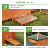 PawHut Gallinero de Madera Exterior Jaula para Gallinas con Nidos Corral Bandeja Extraíble Tapa Abatible 196x76x97 cm Naranja(m-7)