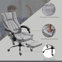 Vinsetto Sedia da Ufficio Massaggiante e Riscaldante ad Altezza Regolabile, Poltrona con Poggiapiedi, Sedia Ergonomica in Microfibra, 62x70x113-120 cm, Grigio(m-7)